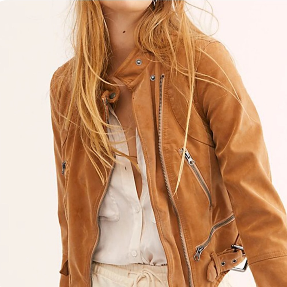 Free People Fenix Vegan Suede Camel Color Jacket Size XS